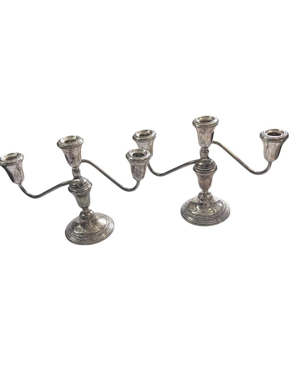 2 pcs 3 Candle Towle holder convertable candelabras Sterling Silver # 743